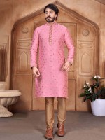 Pink Jacquard Silk Kurta Pajama